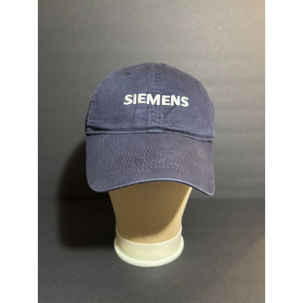 Siemens Navy Blue Dad Hat Strapback Cap Embroidered Logo American Flag Promo